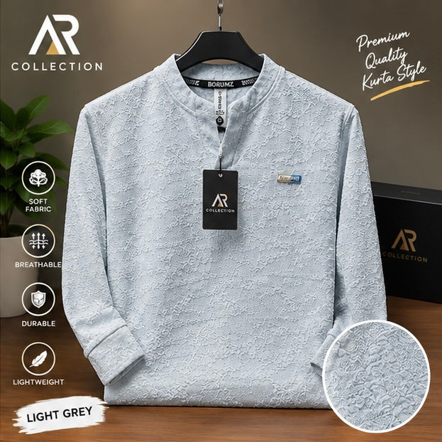 Premium Textured Henley Shirt – Stylish Full Sleeve Casual Wear