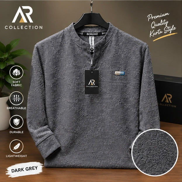 Premium Textured Henley Shirt – Stylish Full Sleeve Casual Wear