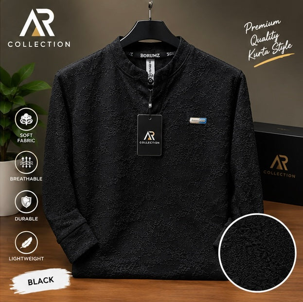 Premium Textured Henley Shirt – Stylish Full Sleeve Casual Wear